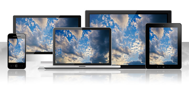 Multiple screens: laptop, tablets, smartphone, etc.