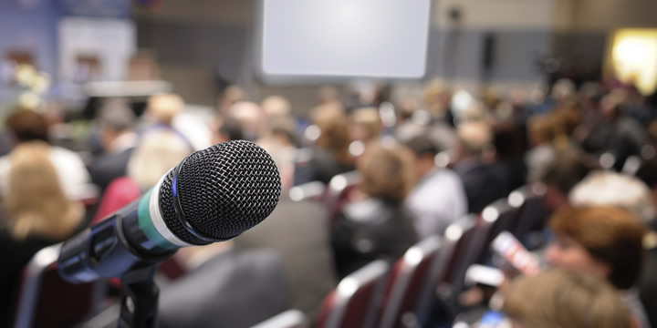 Large group presentation setting.